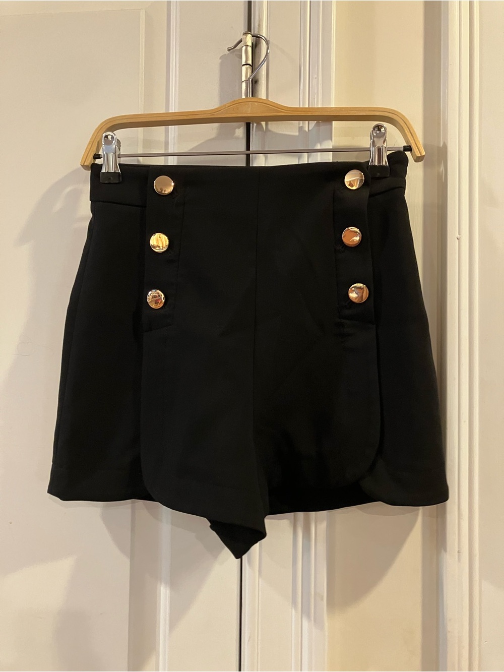 H&M Black High-Rise Skort with Gold Buttons